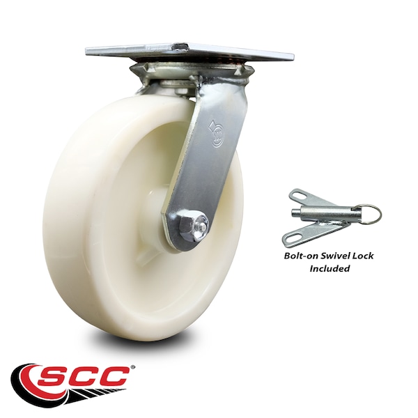 8 Inch Heavy Duty Nylon Caster With Roller Bearing And Swivel Lock SCC
